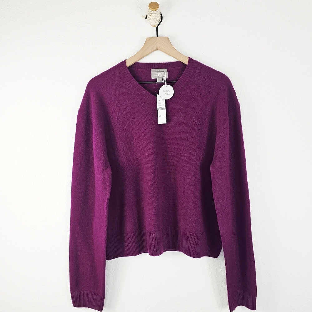 New! J. Crew Cashmere High V-neck Classic Fit Sweater in Iris - Picture 3 of 13